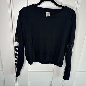 Victoria Secret PINK Long Sleeve Black Top with Mesh Accents XS (r1)